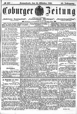 Coburger Zeitung Samstag 31. Oktober 1908