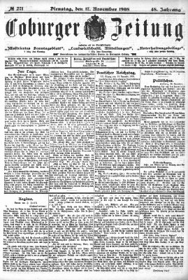 Coburger Zeitung Dienstag 17. November 1908