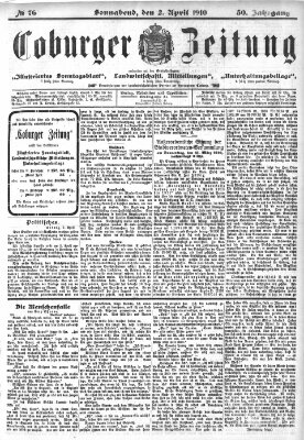 Coburger Zeitung Samstag 2. April 1910