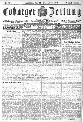 Coburger Zeitung Freitag 16. Dezember 1910