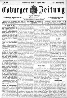 Coburger Zeitung Dienstag 8. April 1913