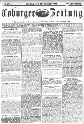 Coburger Zeitung Freitag 20. August 1920