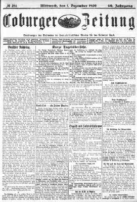 Coburger Zeitung Mittwoch 1. Dezember 1920