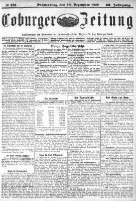 Coburger Zeitung Donnerstag 30. Dezember 1920