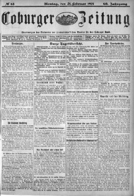 Coburger Zeitung Montag 21. Februar 1921