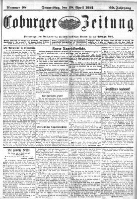 Coburger Zeitung Donnerstag 28. April 1921