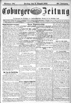 Coburger Zeitung Freitag 5. August 1921