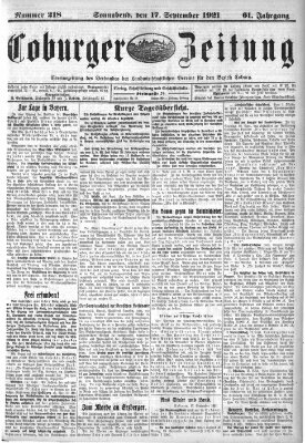 Coburger Zeitung Samstag 17. September 1921