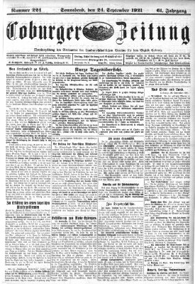 Coburger Zeitung Samstag 24. September 1921
