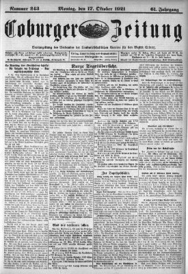 Coburger Zeitung Montag 17. Oktober 1921