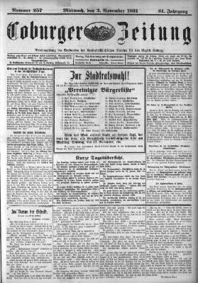 Coburger Zeitung Mittwoch 2. November 1921