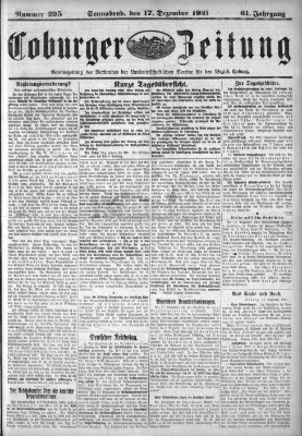 Coburger Zeitung Samstag 17. Dezember 1921