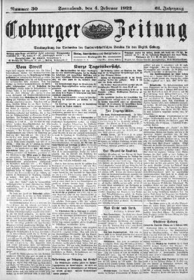 Coburger Zeitung Samstag 4. Februar 1922