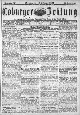 Coburger Zeitung Montag 13. Februar 1922