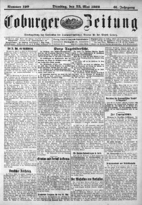 Coburger Zeitung Dienstag 23. Mai 1922