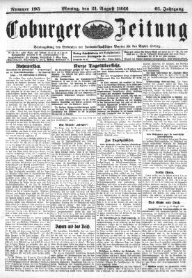 Coburger Zeitung Montag 21. August 1922