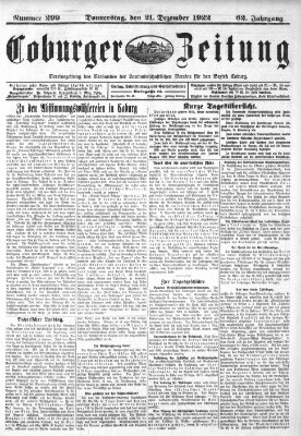 Coburger Zeitung Donnerstag 21. Dezember 1922