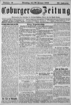 Coburger Zeitung Dienstag 16. Januar 1923
