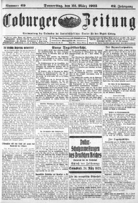 Coburger Zeitung Donnerstag 22. März 1923