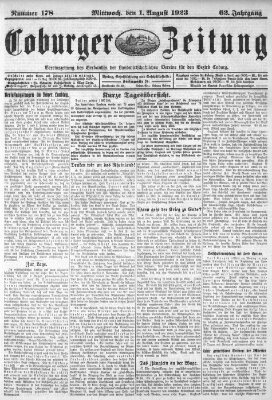 Coburger Zeitung Mittwoch 1. August 1923