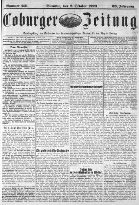 Coburger Zeitung Dienstag 2. Oktober 1923