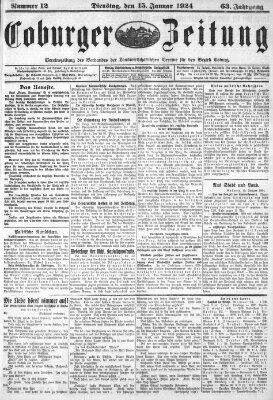 Coburger Zeitung Dienstag 15. Januar 1924