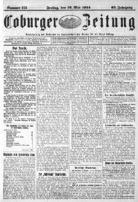 Coburger Zeitung Freitag 16. Mai 1924
