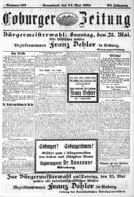 Coburger Zeitung Samstag 24. Mai 1924