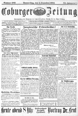 Coburger Zeitung Donnerstag 4. Dezember 1924