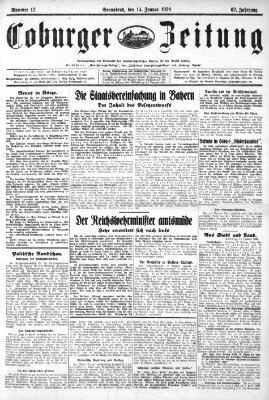 Coburger Zeitung Samstag 14. Januar 1928