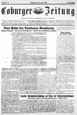 Coburger Zeitung Freitag 24. Juli 1931