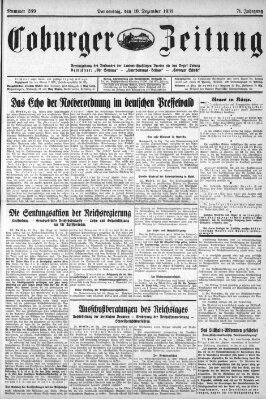Coburger Zeitung Donnerstag 10. Dezember 1931