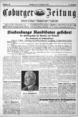 Coburger Zeitung Dienstag 16. Februar 1932