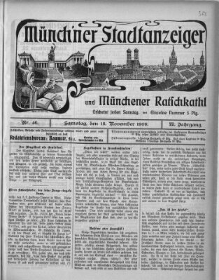 Münchener Stadtanzeiger und "Münchener Ratschkathl" (Münchener Ratsch-Kathl) Samstag 13. November 1909