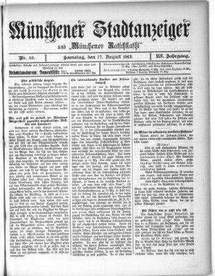 Münchener Stadtanzeiger und "Münchener Ratschkathl" (Münchener Ratsch-Kathl) Samstag 17. August 1912