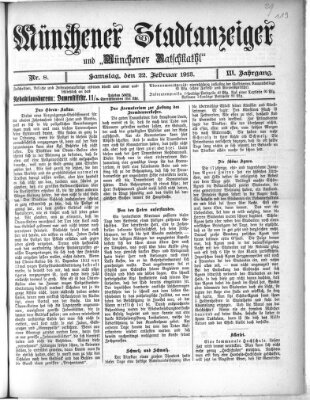 Münchener Stadtanzeiger und "Münchener Ratschkathl" (Münchener Ratsch-Kathl) Samstag 22. Februar 1913