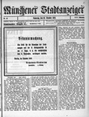 Münchener Stadtanzeiger (Münchener Ratsch-Kathl) Samstag 26. Oktober 1918