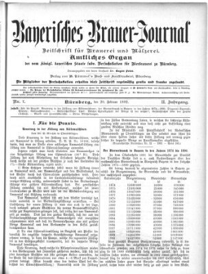 Bayerisches Brauer-Journal Samstag 20. Februar 1892