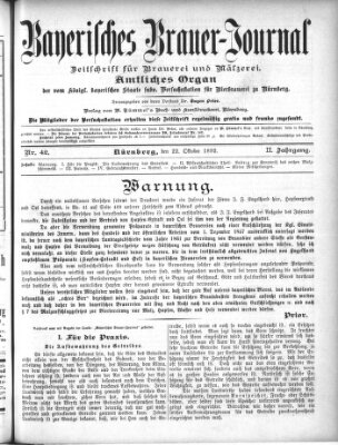 Bayerisches Brauer-Journal Samstag 22. Oktober 1892