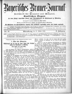 Bayerisches Brauer-Journal Samstag 29. Oktober 1892