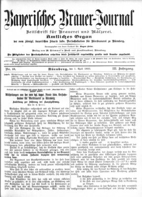 Bayerisches Brauer-Journal Samstag 1. April 1893