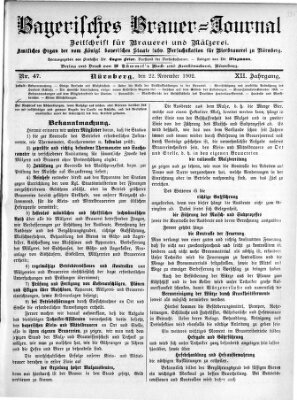Bayerisches Brauer-Journal Samstag 22. November 1902