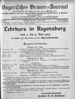 Bayerisches Brauer-Journal Montag 29. April 1907