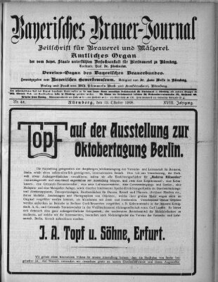 Bayerisches Brauer-Journal Montag 12. Oktober 1908