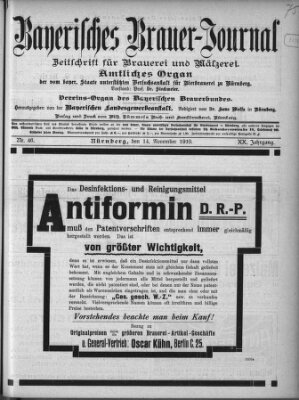Bayerisches Brauer-Journal Montag 14. November 1910