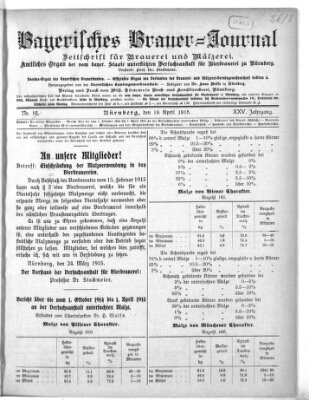 Bayerisches Brauer-Journal Montag 19. April 1915