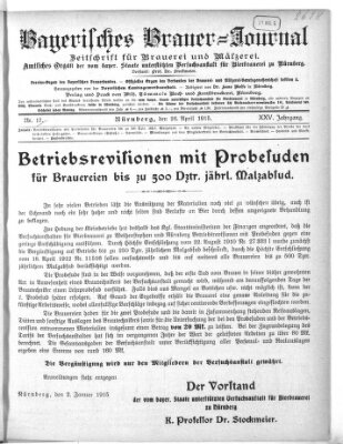 Bayerisches Brauer-Journal Montag 26. April 1915