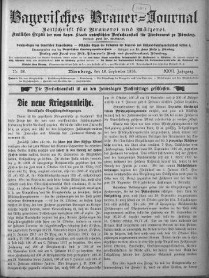 Bayerisches Brauer-Journal Montag 18. September 1916