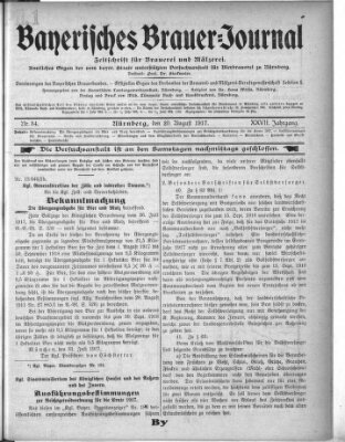 Bayerisches Brauer-Journal Montag 20. August 1917