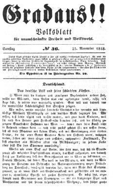 Gradaus mein deutsches Volk!! (Allerneueste Nachrichten oder Münchener Neuigkeits-Kourier) Samstag 25. November 1848